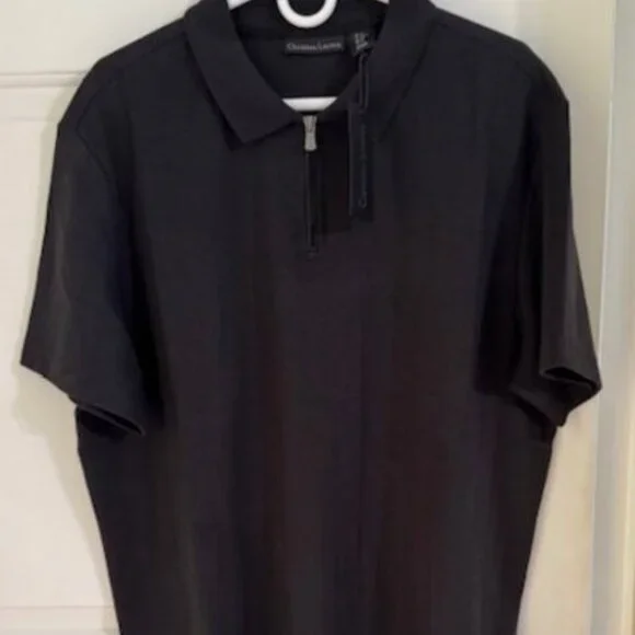 NWT Christian Lacroix Ribbed Polo Shirt 1/4 Zip Black Mens XL - Picture 1 of 5